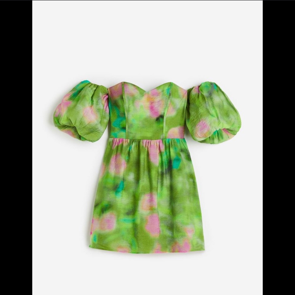 H&M green off-shoulder tie open back dress size small wedding guest